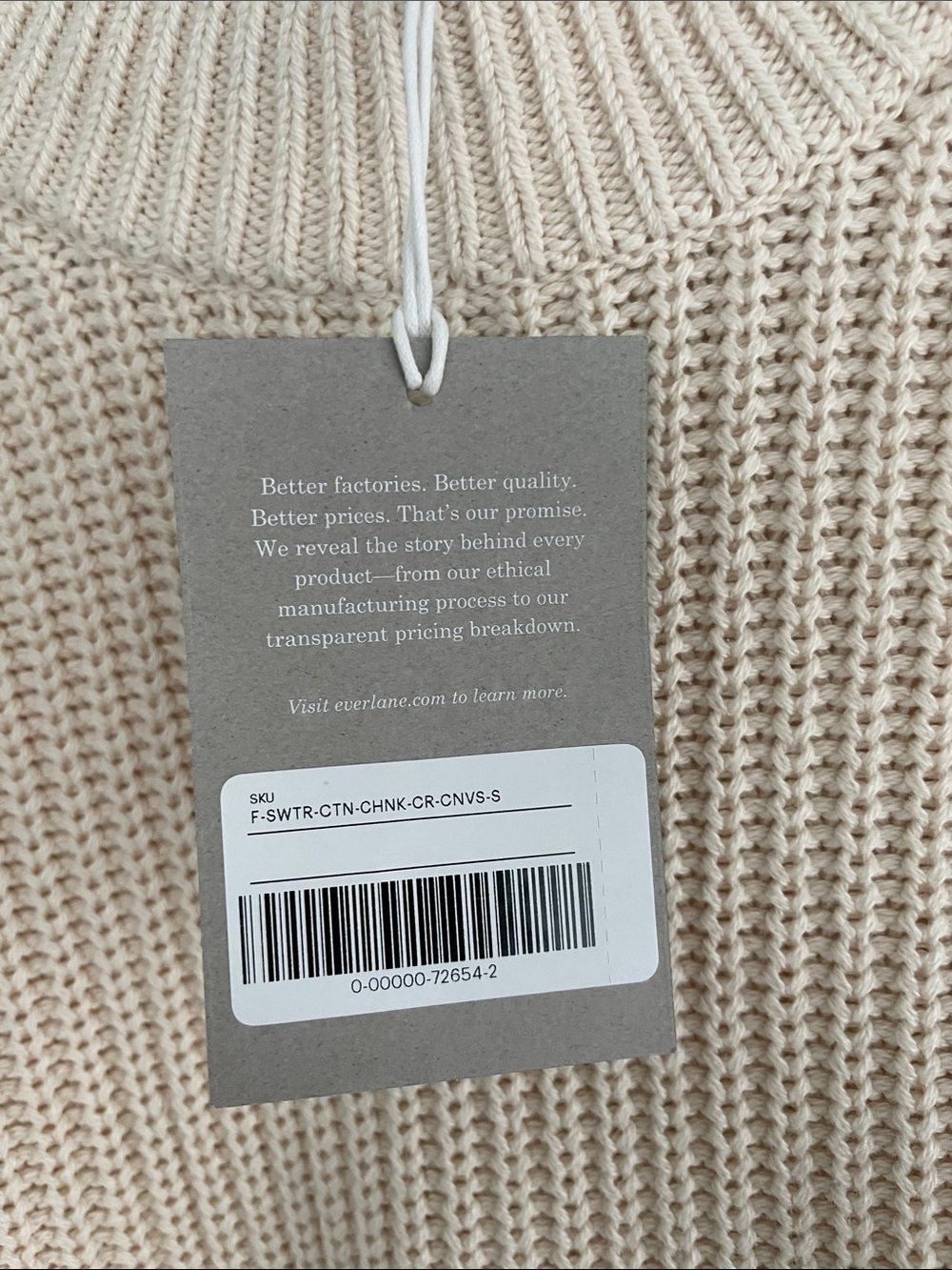 NWT Everlane Cream Ribbed Organic-Cotton Crewneck Sweater, Size Small - Picture 4 of 6